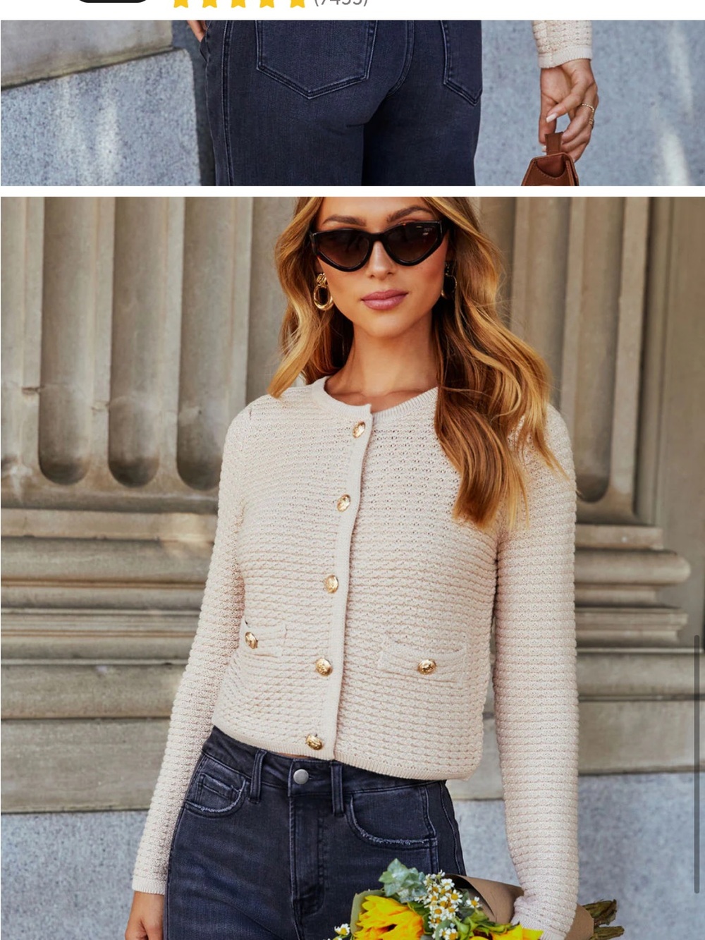 Vici Cream Textured Knit Cardigan with Gold Buttons - Picture 5 of 10